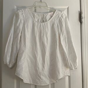 LC Lauren Conrad White Peasant Blouse with Puff Sleeves